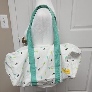 L'OCCITANE White and Teal Leaf Tote/Duffle Bag NWT